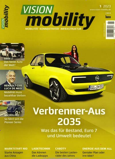 Titelbild der Ausgabe 1/2023 von VISION mobility. Diese Zeitschrift und viele weitere Industriemagazine und Handwerkmagazine als Abo oder epaper bei United Kiosk online kaufen.