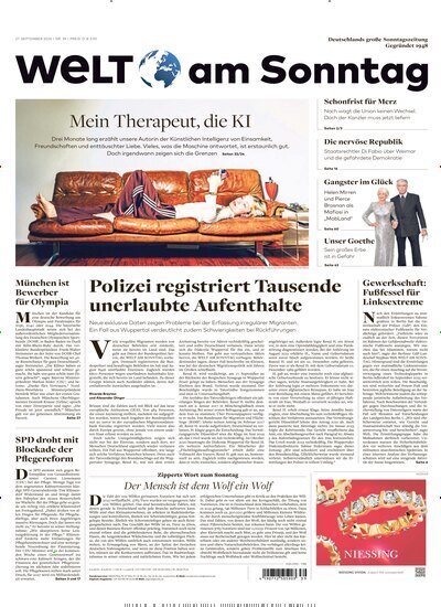 Titelbild der Ausgabe 39/2026 von WamS Welt am Sonntag Gesamtausgabe. Diese Zeitschrift und viele weitere Zeitungsabos als Abo oder epaper bei United Kiosk online kaufen.