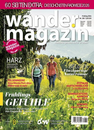 Titelbild der Ausgabe 230/2026 von Wandermagazin. Diese Zeitschrift und viele weitere Sportmagazine als Abo oder epaper bei United Kiosk online kaufen.