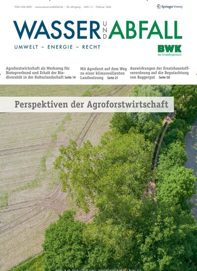 Titelbild der Ausgabe 1/2026 von Wasser und Abfall. Diese Zeitschrift und viele weitere Naturzeitschriften, Landwirtschaftszeitungen und Umweltmagazine als Abo oder epaper bei United Kiosk online kaufen.