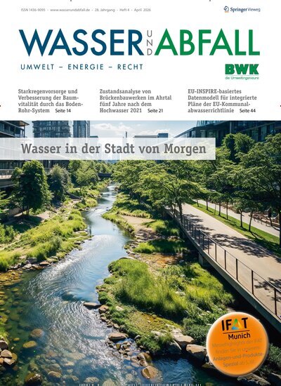 Titelbild der Ausgabe 4/2026 von Wasser und Abfall. Diese Zeitschrift und viele weitere Naturzeitschriften, Landwirtschaftszeitungen und Umweltmagazine als Abo oder epaper bei United Kiosk online kaufen.