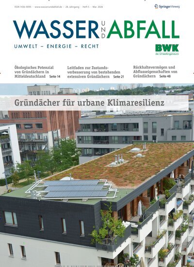 Titelbild der Ausgabe 5/2026 von Wasser und Abfall. Diese Zeitschrift und viele weitere Naturzeitschriften, Landwirtschaftszeitungen und Umweltmagazine als Abo oder epaper bei United Kiosk online kaufen.