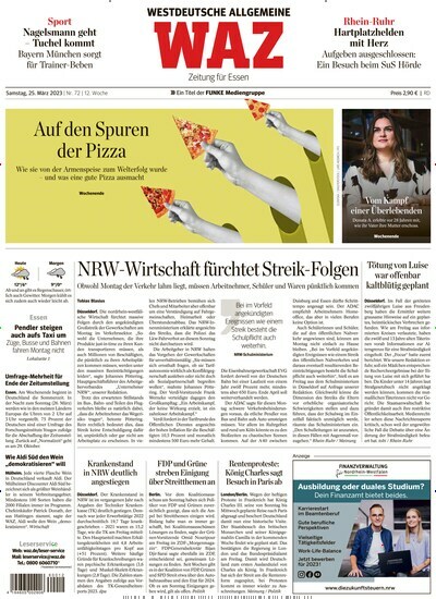 Titelbild der Ausgabe 72/2023 von WAZ Westdeutsche Allgemeine Zeitung. Diese Zeitschrift und viele weitere Zeitungsabos als Abo oder epaper bei United Kiosk online kaufen.