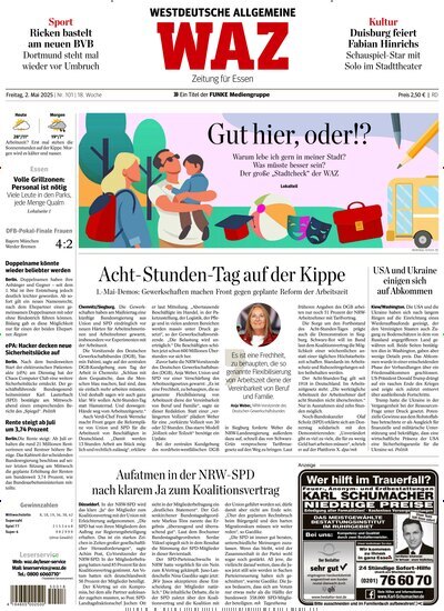 Titelbild der Ausgabe 101/2025 von WAZ Westdeutsche Allgemeine Zeitung. Diese Zeitschrift und viele weitere Zeitungsabos als Abo oder epaper bei United Kiosk online kaufen.