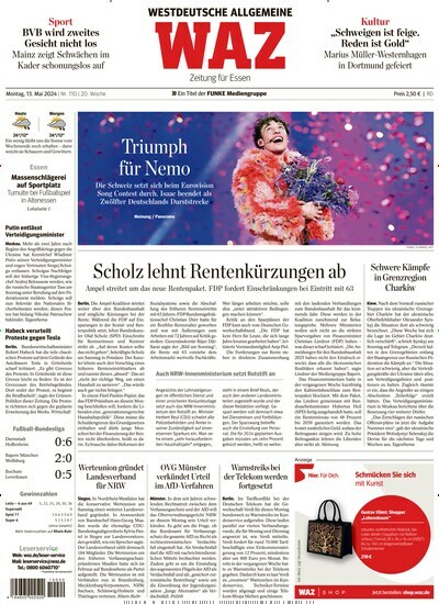 Titelbild der Ausgabe 112/2024 von WAZ Westdeutsche Allgemeine Zeitung. Diese Zeitschrift und viele weitere Zeitungsabos als Abo oder epaper bei United Kiosk online kaufen.