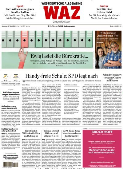 Titelbild der Ausgabe 114/2025 von WAZ Westdeutsche Allgemeine Zeitung. Diese Zeitschrift und viele weitere Zeitungsabos als Abo oder epaper bei United Kiosk online kaufen.