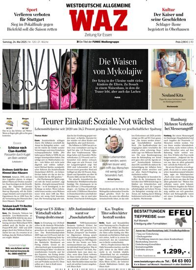 Titelbild der Ausgabe 120/2025 von WAZ Westdeutsche Allgemeine Zeitung. Diese Zeitschrift und viele weitere Zeitungsabos als Abo oder epaper bei United Kiosk online kaufen.