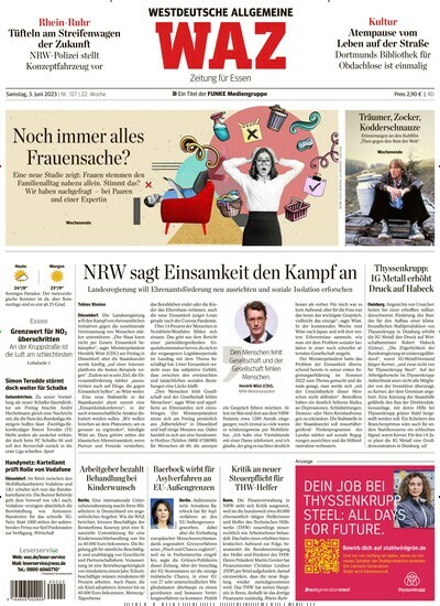 Titelbild der Ausgabe 128/2023 von WAZ Westdeutsche Allgemeine Zeitung. Diese Zeitschrift und viele weitere Zeitungsabos als Abo oder epaper bei United Kiosk online kaufen.