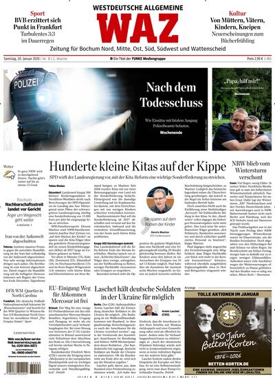 Titelbild der Ausgabe 8/2026 von WAZ Westdeutsche Allgemeine Zeitung für Bochum. Diese Zeitschrift und viele weitere Zeitungsabos als Abo oder epaper bei United Kiosk online kaufen.