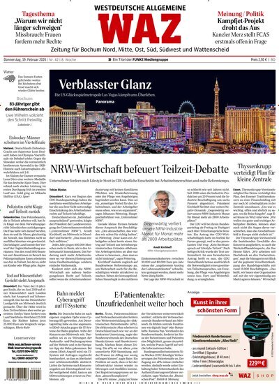 Titelbild der Ausgabe 42/2026 von WAZ Westdeutsche Allgemeine Zeitung für Bochum. Diese Zeitschrift und viele weitere Zeitungsabos als Abo oder epaper bei United Kiosk online kaufen.