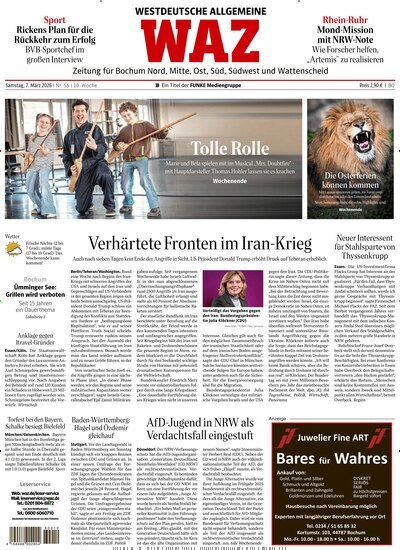Titelbild der Ausgabe 56/2026 von WAZ Westdeutsche Allgemeine Zeitung für Bochum. Diese Zeitschrift und viele weitere Zeitungsabos als Abo oder epaper bei United Kiosk online kaufen.