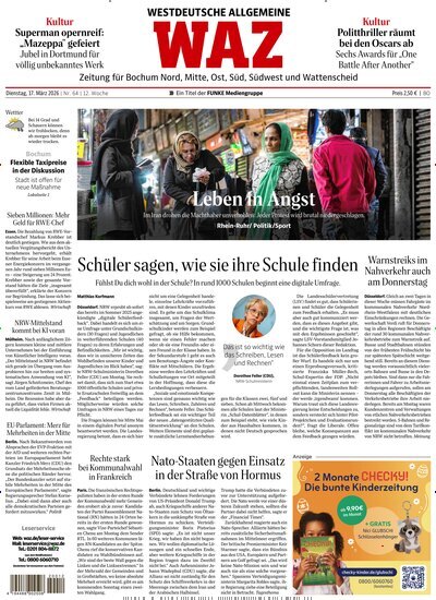 Titelbild der Ausgabe 64/2026 von WAZ Westdeutsche Allgemeine Zeitung für Bochum. Diese Zeitschrift und viele weitere Zeitungsabos als Abo oder epaper bei United Kiosk online kaufen.