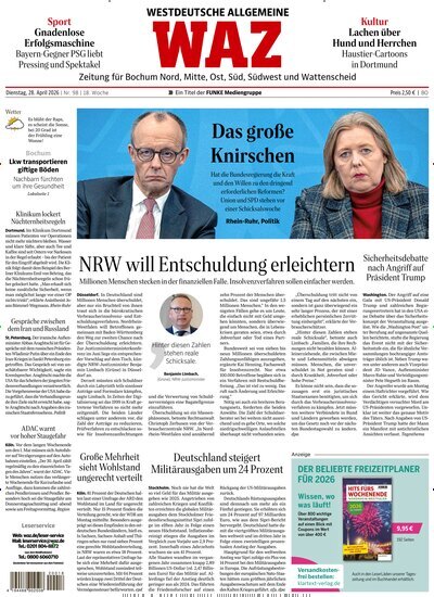 Titelbild der Ausgabe 98/2026 von WAZ Westdeutsche Allgemeine Zeitung für Bochum. Diese Zeitschrift und viele weitere Zeitungsabos als Abo oder epaper bei United Kiosk online kaufen.