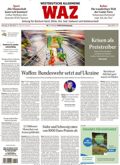 Titelbild der Ausgabe 109/2026 von WAZ Westdeutsche Allgemeine Zeitung für Bochum. Diese Zeitschrift und viele weitere Zeitungsabos als Abo oder epaper bei United Kiosk online kaufen.
