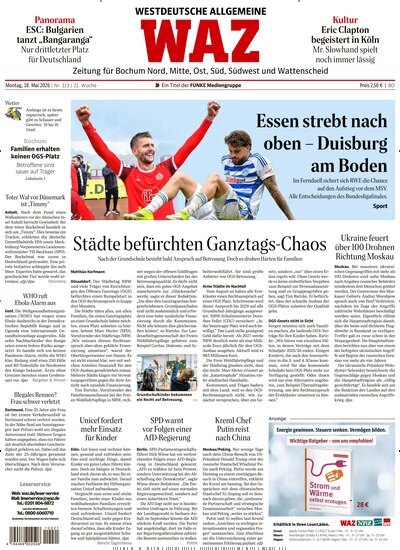 Titelbild der Ausgabe 113/2026 von WAZ Westdeutsche Allgemeine Zeitung für Bochum. Diese Zeitschrift und viele weitere Zeitungsabos als Abo oder epaper bei United Kiosk online kaufen.