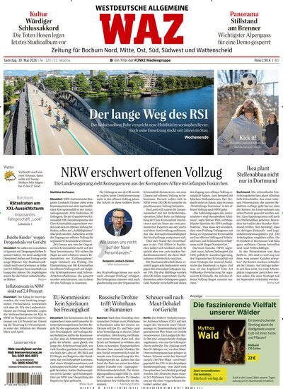 Titelbild der Ausgabe 123/2026 von WAZ Westdeutsche Allgemeine Zeitung für Bochum. Diese Zeitschrift und viele weitere Zeitungsabos als Abo oder epaper bei United Kiosk online kaufen.