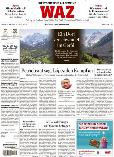 Titelbild der Ausgabe 124/2025 von WAZ Westdeutsche Allgemeine Zeitung für Bochum. Diese Zeitschrift und viele weitere Zeitungsabos als Abo oder epaper bei United Kiosk online kaufen.