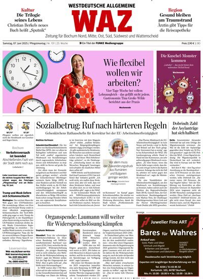 Titelbild der Ausgabe 131/2025 von WAZ Westdeutsche Allgemeine Zeitung für Bochum. Diese Zeitschrift und viele weitere Zeitungsabos als Abo oder epaper bei United Kiosk online kaufen.