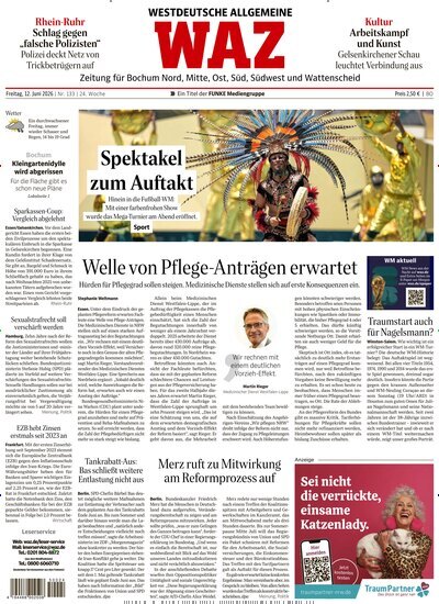 Titelbild der Ausgabe 133/2026 von WAZ Westdeutsche Allgemeine Zeitung für Bochum. Diese Zeitschrift und viele weitere Zeitungsabos als Abo oder epaper bei United Kiosk online kaufen.