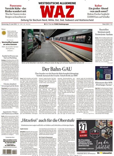 Titelbild der Ausgabe 144/2026 von WAZ Westdeutsche Allgemeine Zeitung für Bochum. Diese Zeitschrift und viele weitere Zeitungsabos als Abo oder epaper bei United Kiosk online kaufen.