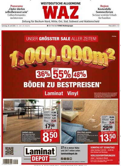Titelbild der Ausgabe 164/2026 von WAZ Westdeutsche Allgemeine Zeitung für Bochum. Diese Zeitschrift und viele weitere Zeitungsabos als Abo oder epaper bei United Kiosk online kaufen.