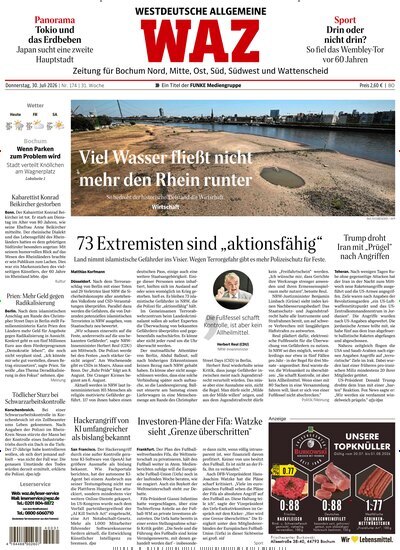 Titelbild der Ausgabe 174/2026 von WAZ Westdeutsche Allgemeine Zeitung für Bochum. Diese Zeitschrift und viele weitere Zeitungsabos als Abo oder epaper bei United Kiosk online kaufen.