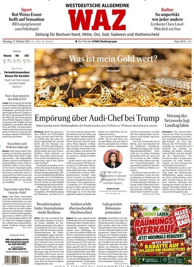 Titelbild der Ausgabe 249/2026 von WAZ Westdeutsche Allgemeine Zeitung für Bochum. Diese Zeitschrift und viele weitere Zeitungsabos als Abo oder epaper bei United Kiosk online kaufen.