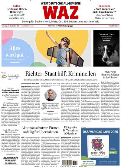 Titelbild der Ausgabe 300/2025 von WAZ Westdeutsche Allgemeine Zeitung für Bochum. Diese Zeitschrift und viele weitere Zeitungsabos als Abo oder epaper bei United Kiosk online kaufen.