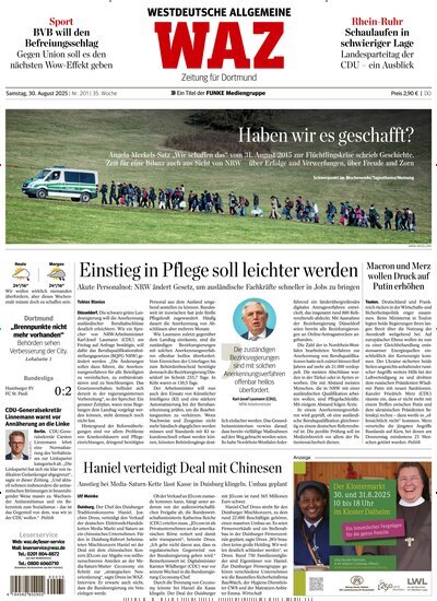 Titelbild der Ausgabe 201/2025 von WAZ Westdeutsche Allgemeine Zeitung für Dortmund. Diese Zeitschrift und viele weitere Zeitungsabos als Abo oder epaper bei United Kiosk online kaufen.