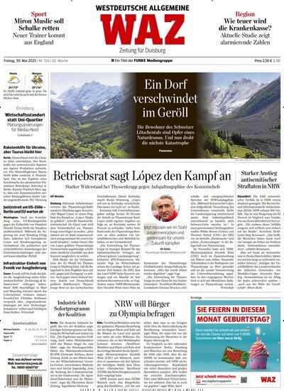 Titelbild der Ausgabe 124/2025 von WAZ Westdeutsche Allgemeine Zeitung für Duisburg. Diese Zeitschrift und viele weitere Zeitungsabos als Abo oder epaper bei United Kiosk online kaufen.
