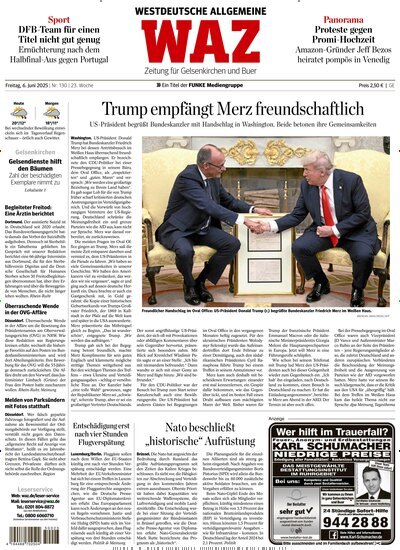 Titelbild der Ausgabe 130/2025 von WAZ Westdeutsche Allgemeine Zeitung für Gelsenkirchen. Diese Zeitschrift und viele weitere Zeitungsabos als Abo oder epaper bei United Kiosk online kaufen.