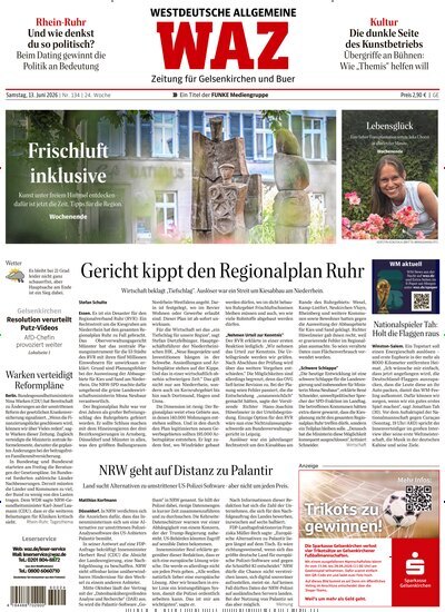 Titelbild der Ausgabe 134/2026 von WAZ Westdeutsche Allgemeine Zeitung für Gelsenkirchen. Diese Zeitschrift und viele weitere Zeitungsabos als Abo oder epaper bei United Kiosk online kaufen.