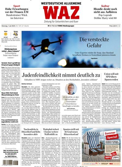 Titelbild der Ausgabe 149/2025 von WAZ Westdeutsche Allgemeine Zeitung für Gelsenkirchen. Diese Zeitschrift und viele weitere Zeitungsabos als Abo oder epaper bei United Kiosk online kaufen.