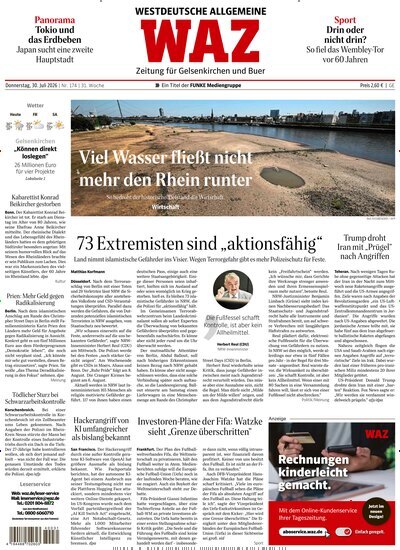 Titelbild der Ausgabe 174/2026 von WAZ Westdeutsche Allgemeine Zeitung für Gelsenkirchen. Diese Zeitschrift und viele weitere Zeitungsabos als Abo oder epaper bei United Kiosk online kaufen.
