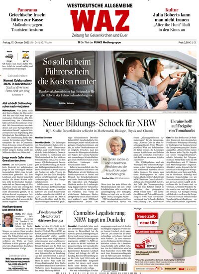 Titelbild der Ausgabe 241/2025 von WAZ Westdeutsche Allgemeine Zeitung für Gelsenkirchen. Diese Zeitschrift und viele weitere Zeitungsabos als Abo oder epaper bei United Kiosk online kaufen.