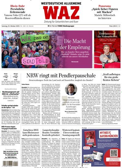 Titelbild der Ausgabe 248/2025 von WAZ Westdeutsche Allgemeine Zeitung für Gelsenkirchen. Diese Zeitschrift und viele weitere Zeitungsabos als Abo oder epaper bei United Kiosk online kaufen.