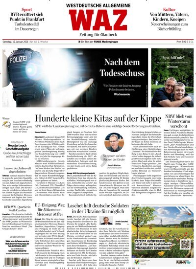 Titelbild der Ausgabe 8/2026 von WAZ Westdeutsche Allgemeine Zeitung für Gladbeck. Diese Zeitschrift und viele weitere Zeitungsabos als Abo oder epaper bei United Kiosk online kaufen.