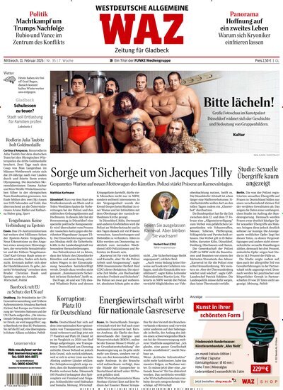 Titelbild der Ausgabe 35/2026 von WAZ Westdeutsche Allgemeine Zeitung für Gladbeck. Diese Zeitschrift und viele weitere Zeitungsabos als Abo oder epaper bei United Kiosk online kaufen.