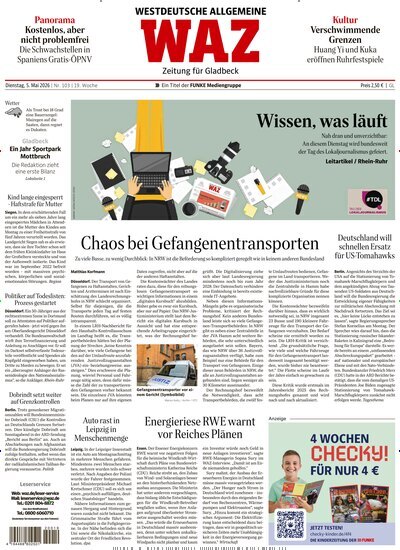 Titelbild der Ausgabe 103/2026 von WAZ Westdeutsche Allgemeine Zeitung für Gladbeck. Diese Zeitschrift und viele weitere Zeitungsabos als Abo oder epaper bei United Kiosk online kaufen.