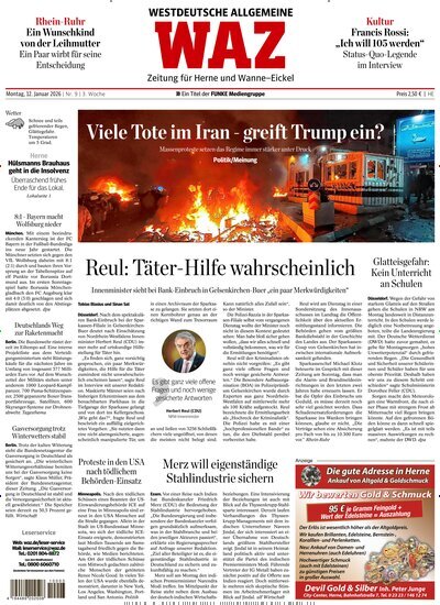 Titelbild der Ausgabe 9/2026 von WAZ Westdeutsche Allgemeine Zeitung für Herne. Diese Zeitschrift und viele weitere Zeitungsabos als Abo oder epaper bei United Kiosk online kaufen.