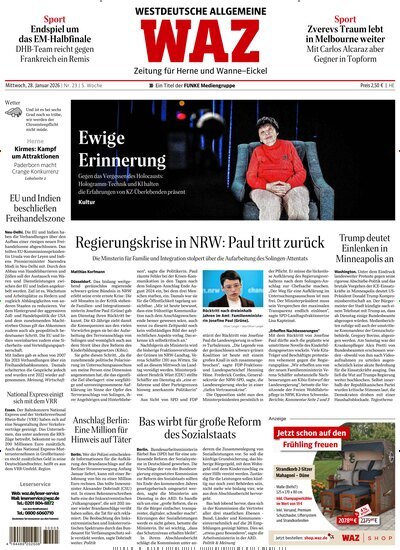 Titelbild der Ausgabe 23/2026 von WAZ Westdeutsche Allgemeine Zeitung für Herne. Diese Zeitschrift und viele weitere Zeitungsabos als Abo oder epaper bei United Kiosk online kaufen.