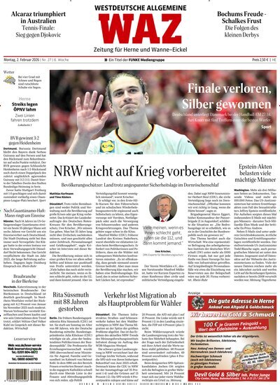 Titelbild der Ausgabe 27/2026 von WAZ Westdeutsche Allgemeine Zeitung für Herne. Diese Zeitschrift und viele weitere Zeitungsabos als Abo oder epaper bei United Kiosk online kaufen.