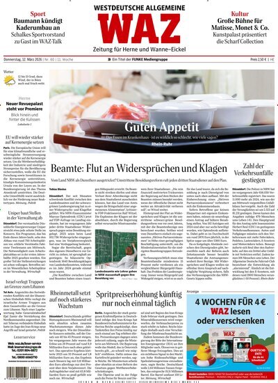 Titelbild der Ausgabe 60/2026 von WAZ Westdeutsche Allgemeine Zeitung für Herne. Diese Zeitschrift und viele weitere Zeitungsabos als Abo oder epaper bei United Kiosk online kaufen.