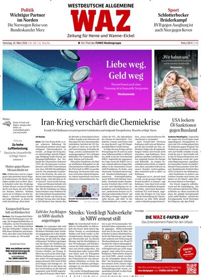 Titelbild der Ausgabe 62/2026 von WAZ Westdeutsche Allgemeine Zeitung für Herne. Diese Zeitschrift und viele weitere Zeitungsabos als Abo oder epaper bei United Kiosk online kaufen.