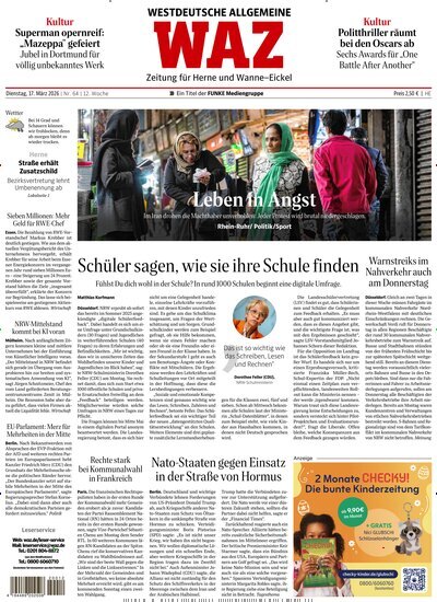 Titelbild der Ausgabe 64/2026 von WAZ Westdeutsche Allgemeine Zeitung für Herne. Diese Zeitschrift und viele weitere Zeitungsabos als Abo oder epaper bei United Kiosk online kaufen.
