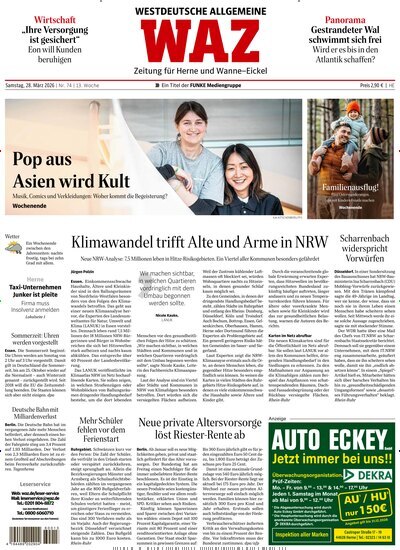 Titelbild der Ausgabe 74/2026 von WAZ Westdeutsche Allgemeine Zeitung für Herne. Diese Zeitschrift und viele weitere Zeitungsabos als Abo oder epaper bei United Kiosk online kaufen.