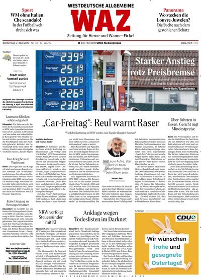 Titelbild der Ausgabe 78/2026 von WAZ Westdeutsche Allgemeine Zeitung für Herne. Diese Zeitschrift und viele weitere Zeitungsabos als Abo oder epaper bei United Kiosk online kaufen.