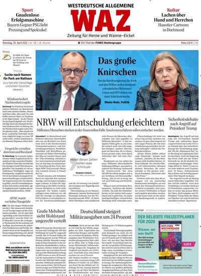 Titelbild der Ausgabe 98/2026 von WAZ Westdeutsche Allgemeine Zeitung für Herne. Diese Zeitschrift und viele weitere Zeitungsabos als Abo oder epaper bei United Kiosk online kaufen.