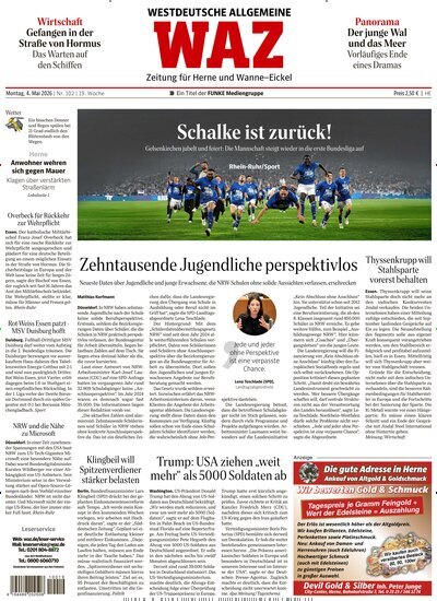Titelbild der Ausgabe 102/2026 von WAZ Westdeutsche Allgemeine Zeitung für Herne. Diese Zeitschrift und viele weitere Zeitungsabos als Abo oder epaper bei United Kiosk online kaufen.