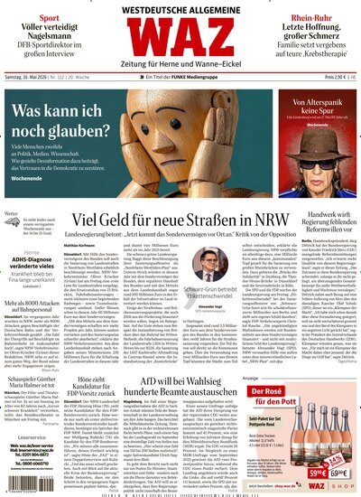 Titelbild der Ausgabe 112/2026 von WAZ Westdeutsche Allgemeine Zeitung für Herne. Diese Zeitschrift und viele weitere Zeitungsabos als Abo oder epaper bei United Kiosk online kaufen.